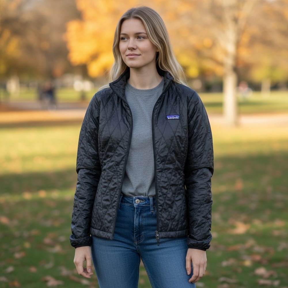 Patagonia Nano Puff Jacket Womens Medium Black Diamond Quilted Full Zip Puffer